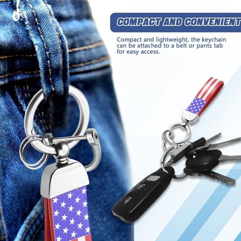 American Flag Car Keychain, Key Chain With Zinc Alloy D-Ring 360 Degree Rotatable, Universal Car Parts for Men Women (Black American flag silver) in Saudi Arabia