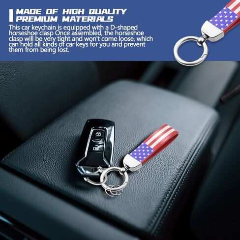 American Flag Car Keychain, Key Chain With Zinc Alloy D-Ring 360 Degree Rotatable, Universal Car Parts for Men Women (Black American flag silver) in Saudi Arabia