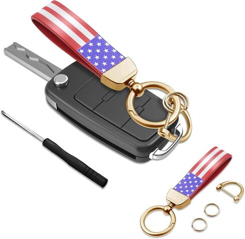 American Flag Car Keychain, Key Chain With Zinc Alloy D-Ring 360 Degree Rotatable, Universal Car Parts for Men Women (Black American flag silver) in Saudi Arabia