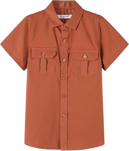 DILBYKE Boys Short Sleeve Dress Shirt Solid Button Down Uniform Casual Woven Shirts with Two Pockets in Kuwait