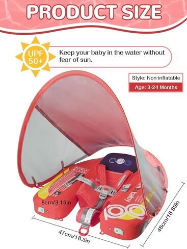 Mambobaby Baby Pool Float مع المظلة والبلاط، Kalolary غير قابل للنفخ للسباحة للأطفال الرضع حلقة تدريب السباحة للأطفال الصغار مع حزام قابل للتعديل لعمر 3-24 شهرًا للأولاد والبنات in Saudi Arabia