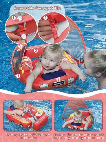 Mambobaby Baby Pool Float مع المظلة والبلاط، Kalolary غير قابل للنفخ للسباحة للأطفال الرضع حلقة تدريب السباحة للأطفال الصغار مع حزام قابل للتعديل لعمر 3-24 شهرًا للأولاد والبنات in Saudi Arabia
