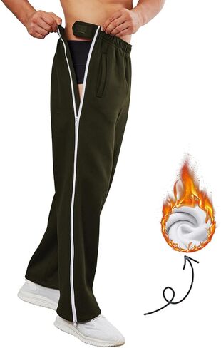 بنطلون رياضي رجالي من الصوف من Deyeek، سروال تمزيق 2 سحابات جانبية، بنطال مفتوح بالكامل للساق بعد الجراحة مع جيوب in Kuwait