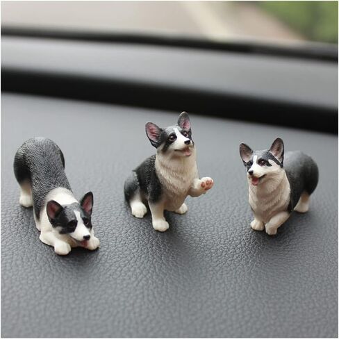 3PCS Resin Corgi Figurine Cute Animal Car Dashboard Ornament Corgi Sculpture Car Decoration Dog Statue for Home Office Car Interior Decor Yellow in Saudi Arabia