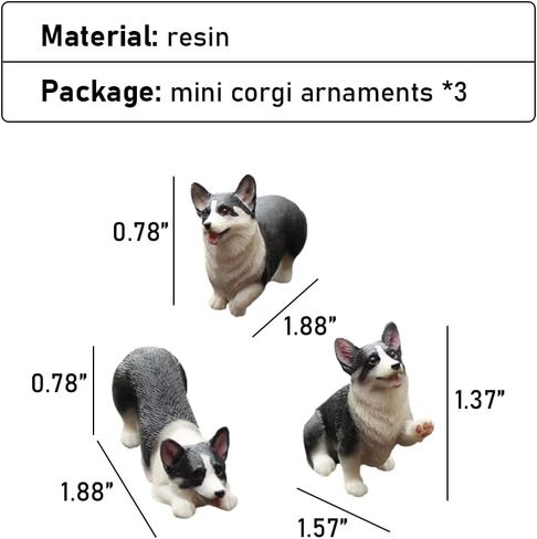 3PCS Resin Corgi Figurine Cute Animal Car Dashboard Ornament Corgi Sculpture Car Decoration Dog Statue for Home Office Car Interior Decor Yellow in Saudi Arabia
