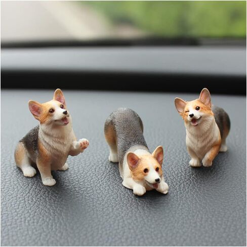 3PCS Resin Corgi Figurine Cute Animal Car Dashboard Ornament Corgi Sculpture Car Decoration Dog Statue for Home Office Car Interior Decor Yellow in Saudi Arabia