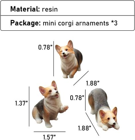 3PCS Resin Corgi Figurine Cute Animal Car Dashboard Ornament Corgi Sculpture Car Decoration Dog Statue for Home Office Car Interior Decor Yellow in Saudi Arabia