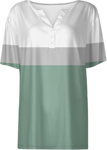 Tops for Women Women's Casual V Neck Short Sleeve T Shirts Basic Summer Tops Button Loose Print Blouse in Saudi Arabia