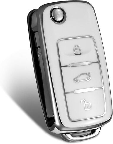 Silver Pattern Soft TPU 360 Degree Protection Key Case Compatible with Volkswagen Jetta Golf Polo MK8 Passat Tiguan Beetle 3 Button Key Cover(Silver-Black) in Saudi Arabia