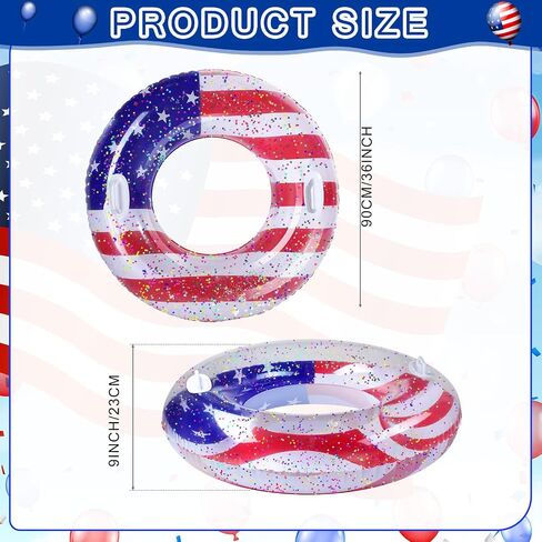 Leitee 2 Pcs Patriotic Inflatable Pool Float Tube with Handles USA Flag Inflatable Pool Float with Confetti Design Swimming Ring Float Summer Floaties for Adults Kid Beach Party (36 inch) in Saudi Arabia