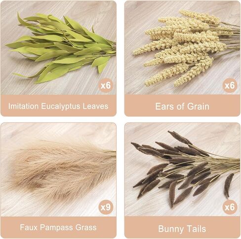 MAXROCK الاصطناعي وهمية 3 باقة زهور نباتات الديكور فو لمزهرية بوهو بامباس العشب المركزية ديكور لطاولة غرفة الأزهار حزب المنزل (الوردي) in Kuwait