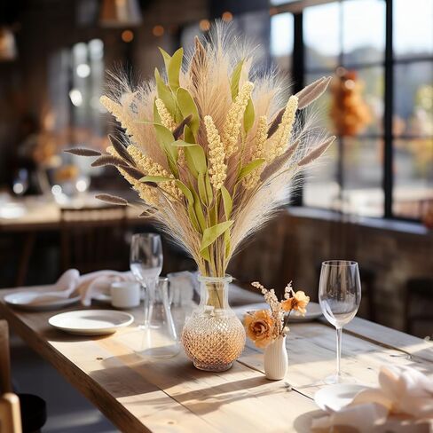 MAXROCK الاصطناعي وهمية 3 باقة زهور نباتات الديكور فو لمزهرية بوهو بامباس العشب المركزية ديكور لطاولة غرفة الأزهار حزب المنزل (الوردي) in Kuwait