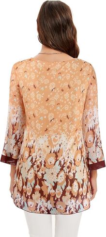 SeSe Code Women's 3/4 Sleeve Tunic Tops Asymmetrical Hem Dressy Casual Mesh Blouses in Saudi Arabia