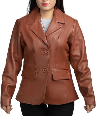 Schlau Classic 2 Women Leather Blazer -Lambskin jacket with Stylish Casual long Sleeves Coat Real Leather Jacket Women in Saudi Arabia