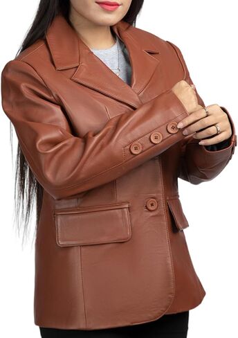 Schlau Classic 2 Women Leather Blazer -Lambskin jacket with Stylish Casual long Sleeves Coat Real Leather Jacket Women in Saudi Arabia