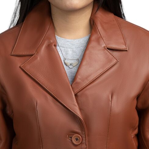 Schlau Classic 2 Women Leather Blazer -Lambskin jacket with Stylish Casual long Sleeves Coat Real Leather Jacket Women in Saudi Arabia