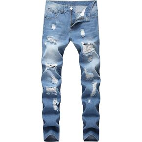 LAMKUKU Men's Ripped Jeans Slim Fit Casual Distressed Denim Pants