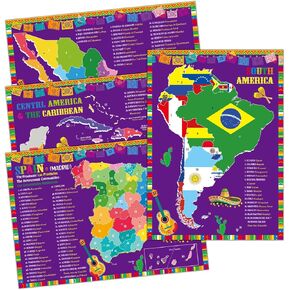 gisgfim 18 x 12 in Spanish Posters Spanish Language Country Maps Including Spain, Mexico, Central America, Caribbean, South America Spanish Classroom Decorations for Teachers Students