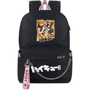 حقيبة ظهر للكمبيوتر المحمول Anime Haikyuu تناسب 15 بوصة حقيبة كتب سوداء مطبوعة حقيبة مدرسية للبنين والبنات حقيبة يومية للسفر مع منفذ شحن USB ومنفذ سماعة الرأس in Kuwait