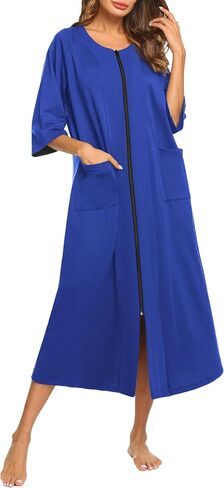 Ekouaer Women's Zipper Robe 3/4 Sleeve Housecoats Full Length House Dress Loungewear Long Nightgown with Pockets in Kuwait