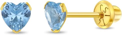 14k Yellow Gold 5mm Tiny Heart Cubic Zirconia Screw Back Earrings for Baby Girls, Toddlers, and Young Girls - Simulated Birthstone CZ Heart Stud Earrings for Girls - Small Stud Earrings for Children in Saudi Arabia