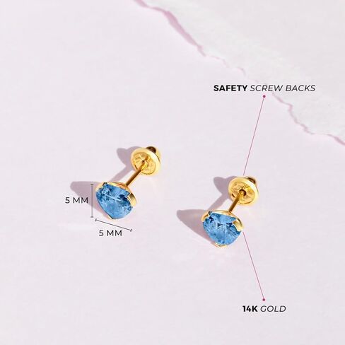 14k Yellow Gold 5mm Tiny Heart Cubic Zirconia Screw Back Earrings for Baby Girls, Toddlers, and Young Girls - Simulated Birthstone CZ Heart Stud Earrings for Girls - Small Stud Earrings for Children in Saudi Arabia