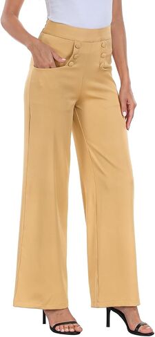 HDE Womens High Waisted Dress Pants Long Wide Leg Palazzo Trouser Tall S-Plus in Saudi Arabia