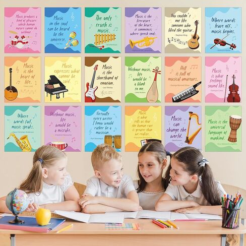 ملصقات موسيقى H1vojoxo للفصول الدراسية - 18 قطعة من ملصقات الفصول الدراسية الموسيقية لتعليم الموسيقى ملصق تحفيزي للفصول الدراسية ملصق الموسيقى الابتدائية موضوع الموسيقى التعليمية جدار الفن الطباعة للمدرسة الثانوية المتوسطة in Kuwait