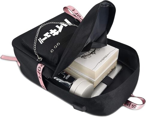 حقيبة ظهر للكمبيوتر المحمول Anime Haikyuu تناسب 15 بوصة حقيبة كتب سوداء مطبوعة حقيبة مدرسية للبنين والبنات حقيبة يومية للسفر مع منفذ شحن USB ومنفذ سماعة الرأس in Kuwait