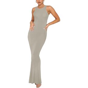 REORIA Women's Summer Sexy Lounge Tank Long Dress Elegant Sleeveless Halter Neck Bodycon Maxi Dresses