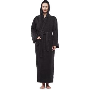 Arus Women's Soft Twist Hooded Full Length Turkish Cotton Long Bathrobe