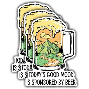 (3 pcs) Today's Good Mood is Sponsored by Beer Sticker Funny Sarcastic Beer and Camping Lovers Dad Father's Day Decal Sticker for Kindle Laptop Water Bottle Phone Hard Hat Vinyl Decal - 3x2.1"