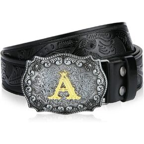 LCG LUCHENGYI Mens Western Cowboy Leather Belt Longhorn Bull Pattern Buckle Belt Embossed Floral Buckle Belts