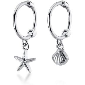 Starfish Seashell Star Asymmetric Tiny Small Hoop Sleeper Cuff Earrings for Women Teen Girls Cartilage S925 Sterling Silver Cute Huggie Hoops 8mm Jewelry Gifts for Daughter Birthday Bff