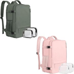 Large Travel Backpack for Women Men(Olive Green & Pink), 40L Carry On Backpack, 17 Inch Laptop Waterproof Backpack, College Bookbag, Backpack for Women, as Person Item Flight Approved