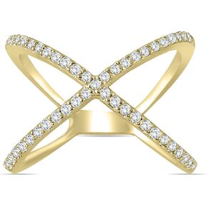 SZUL AGS Certified 1/2 Carat TW Diamond Criss Cross X Ring Available in 10K White and Yellow Gold