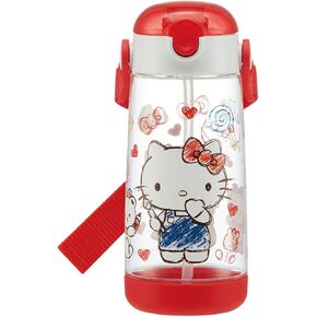 Skater PDSH5 Sanrio Hello Kitty Kids Water Bottle with Straw, Clear Bottle, 16.2 fl oz (480 ml), Silicone, Girls