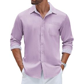 COOFANDY Men's Linen Button Down Shirt Long Sleeve Casual Beach Shirts with Pocket