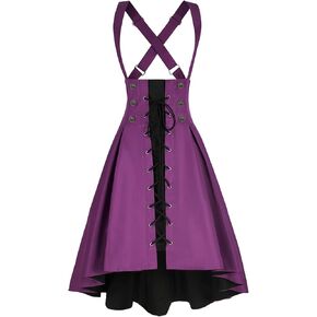 Women's Victorian Steampunk Gothic Skirt High Waist Lace up Suspender Dress Jumper Skirt JSK
