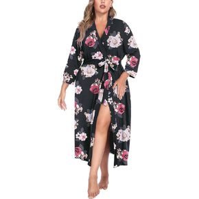 IN'VOLAND Womens Plus Size Kimono Robes Long Knit Bathrobe V Neck Ladies Loungewear Lightweight Soft Sleepwear 1X-5X