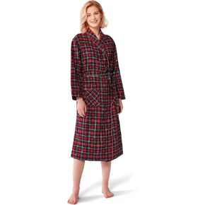 SIORO Womens Flannel Robes, Soft Cotton Plaid Bathrobe Shawl Collar Loungewear