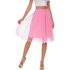 Dwirapal Sequin Long Tulle Skirt Layered Flowy Fairy Sparkle Party Mesh Tea Length Big Hem Skirts for Women