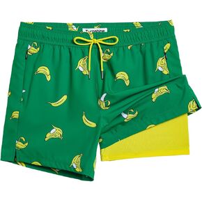 Turnshine Mens Swim Trunks with Compression Liner 5" Stretch Beach Shorts Quick Dry Bathing Suit Board Shorts Zipper Pockets