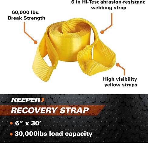 Keeper - حزام سحب واسترداد مركبات الطوارئ مقاس 6 × 30 بوصة - 30.000 رطل. أقصى وزن للمركبة و60.000 رطل. قوة الكسر in Kuwait
