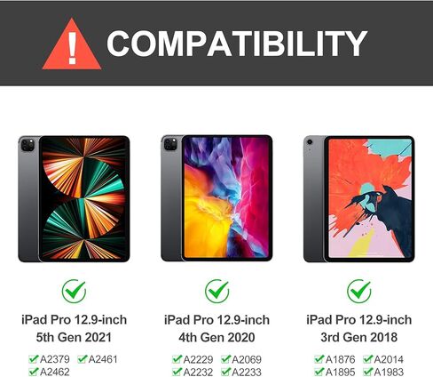 حافظة لوحة مفاتيح لجهاز iPad Air 13 بوصة (M2، 2024) وiPad Pro 12.9 (الجيل السادس/الخامس/الرابع/الثالث)، لوحة تتبع، قابلة للدوران 360 درجة، غطاء لوحة مفاتيح لاسلكي، إضاءة خلفية بألوان قوس قزح مع حامل أقلام، أسود in Kuwait