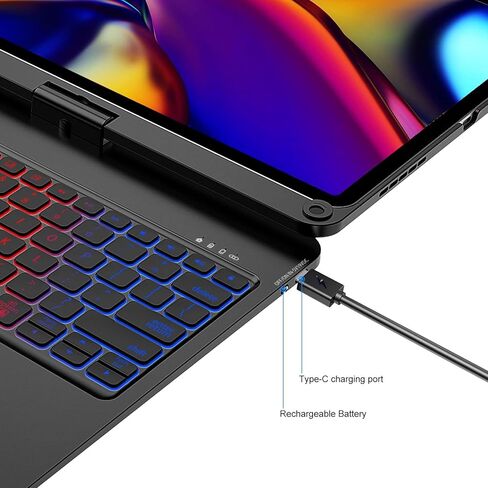 حافظة لوحة مفاتيح لجهاز iPad Air 13 بوصة (M2، 2024) وiPad Pro 12.9 (الجيل السادس/الخامس/الرابع/الثالث)، لوحة تتبع، قابلة للدوران 360 درجة، غطاء لوحة مفاتيح لاسلكي، إضاءة خلفية بألوان قوس قزح مع حامل أقلام، أسود in Kuwait