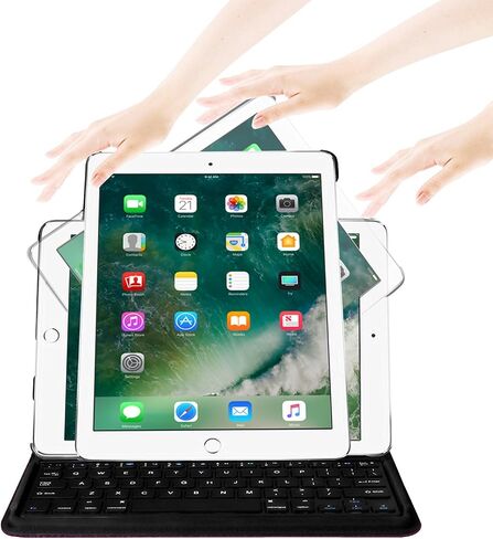 حافظة لوحة المفاتيح Fintie لجهاز iPad (الجيل السادس والخامس) 9.7 بوصة 2018 2017 / iPad Air 2 / iPad Air 1 - غطاء حامل دوار 360 درجة مع لوحة مفاتيح بلوتوث لاسلكية مدمجة، أرجواني in Saudi Arabia