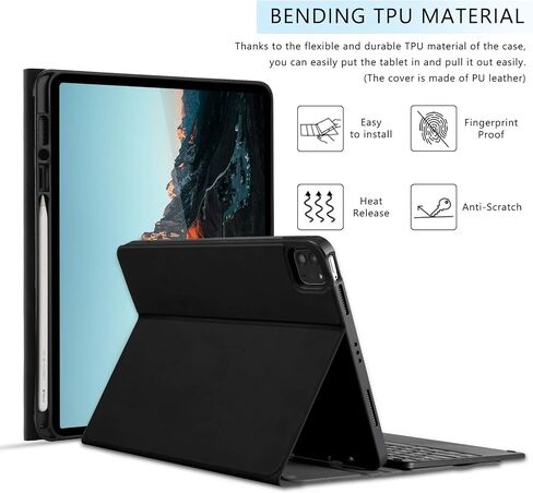 حافظة لوحة مفاتيح بإضاءة خلفية بلوتوث لجهاز iPad Pro 11 بوصة 2021 الجيل الثالث، iPad Air الجيل الرابع 10.9 بوصة، iPad Pro 11 بوصة 2018/2020، لوحة مفاتيح بلوتوث قابلة للفصل مع غطاء، أسود in Saudi Arabia