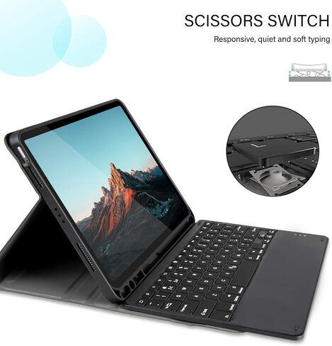 حافظة لوحة مفاتيح بإضاءة خلفية بلوتوث لجهاز iPad Pro 11 بوصة 2021 الجيل الثالث، iPad Air الجيل الرابع 10.9 بوصة، iPad Pro 11 بوصة 2018/2020، لوحة مفاتيح بلوتوث قابلة للفصل مع غطاء، أسود in Saudi Arabia