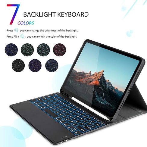 حافظة لوحة مفاتيح بإضاءة خلفية بلوتوث لجهاز iPad Pro 11 بوصة 2021 الجيل الثالث، iPad Air الجيل الرابع 10.9 بوصة، iPad Pro 11 بوصة 2018/2020، لوحة مفاتيح بلوتوث قابلة للفصل مع غطاء، أسود in Saudi Arabia